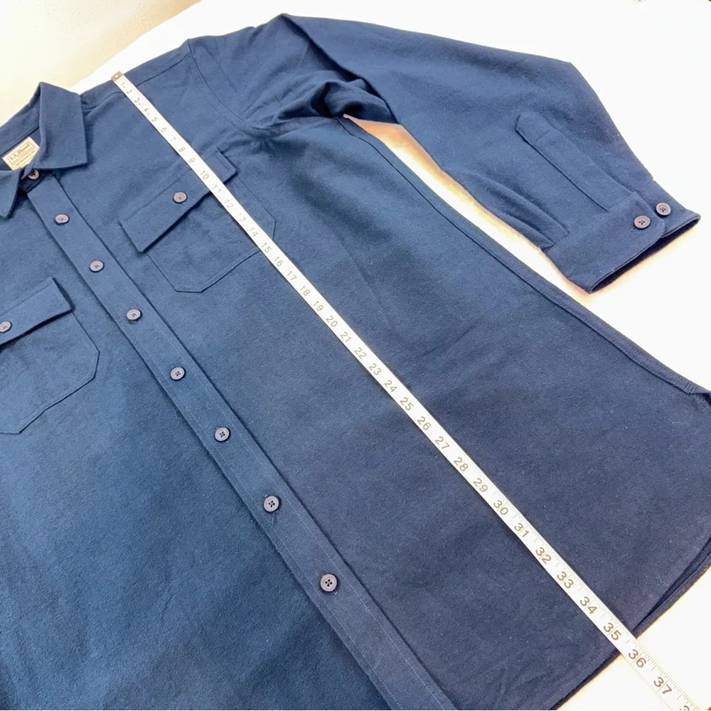 LL Bean Chamois Cloth Shirt XL Tall Traditional Fit Patch Pocket Flannel Navy - Picture 8 of 10